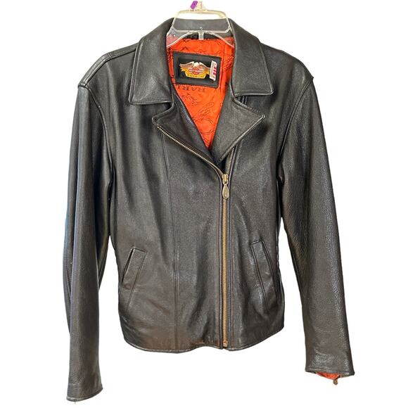 VTG 90's Y2K Harley Davidson Black Leather Jacket Motorcycle Size Medium - Picture 1 of 9